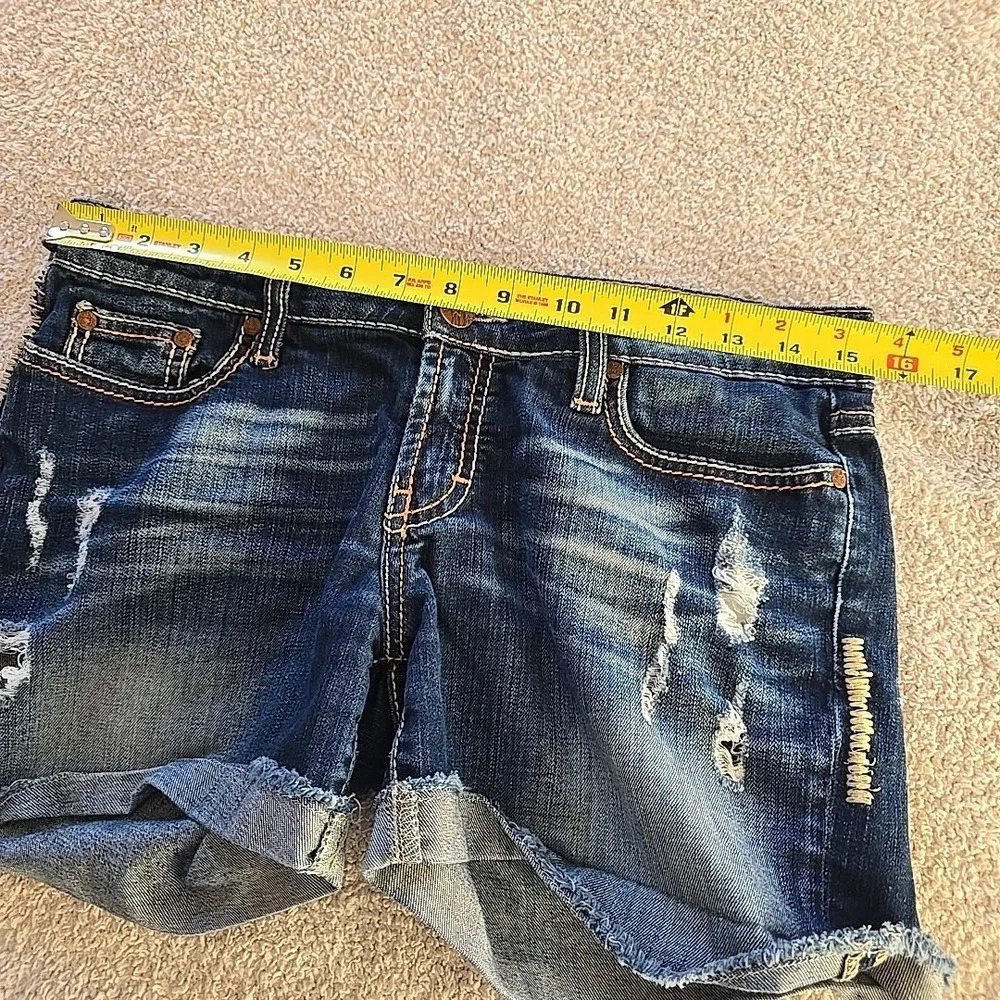 BKE Denim Madison Low‎ Rise Distressed Rough Hem Shorts Womens 28 Blue Y2K Vibes